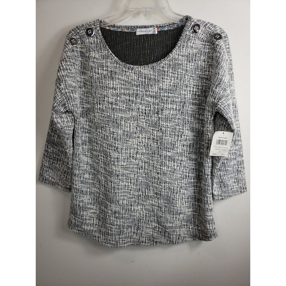 RetrologyWOMENS Size M Black White Combo Blouse 3/4 Sleeve NEW